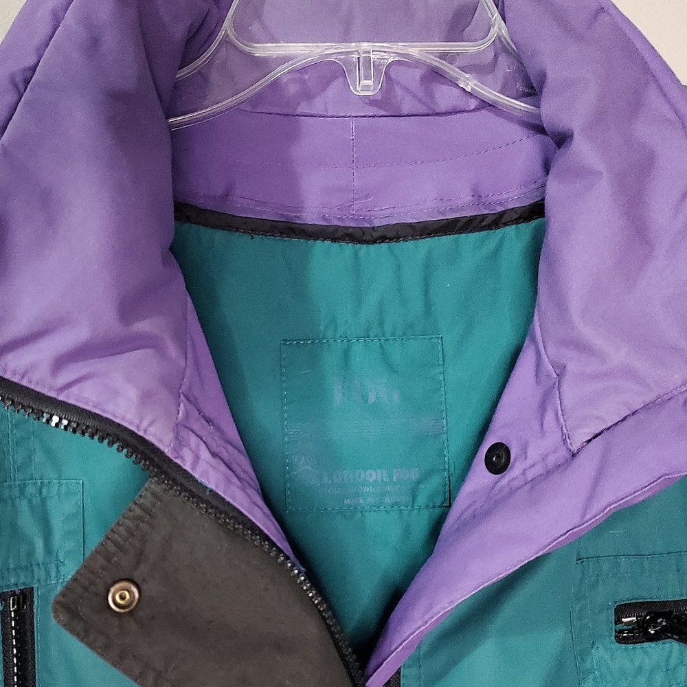 Vintage 90s Retro LONDON FOG Color Block Teal Purple Black Ski Snow Jacket